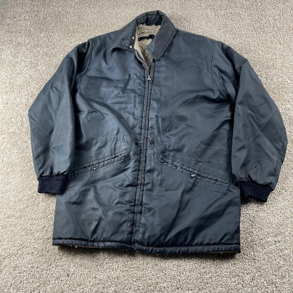 Vintage West Wind Coat Mens Small Blue Nylon Parka Sherpa Lined Insulated Winter
